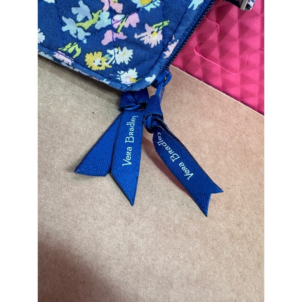 Vera Bradley Quilted Floral RFID Crossbody Wallet Bag Navy Blue - Picture 4 of 13